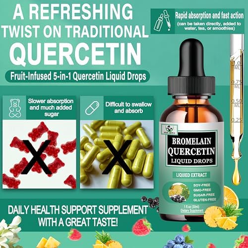 Gotas Líquidas de Quercetina con Bromelina, Saúco y Hoja de Ortiga, Suplemento de Vitamina C, Alta Absorción, Soporte Antioxidante Inmunológico, No - imagen 3