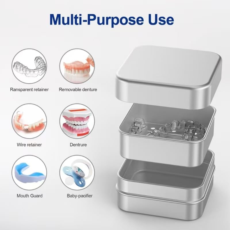 Estuche de Aluminio Ainiya para Retenedores Compatible con Invisalign, 2 Piezas, Funda Duradera para Dentaduras y Protectores Bucales, Ideal para - imagen 3