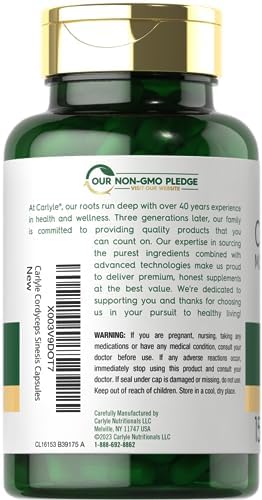 Cápsulas de Hongos Cordyceps Carlyle | 150 Contenido | Extracto de Hongos Strain CS-4 | Sin OGM y Sin Gluten - imagen 3