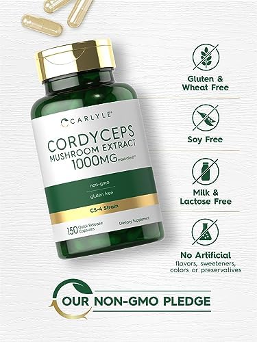 Cápsulas de Hongos Cordyceps Carlyle | 150 Contenido | Extracto de Hongos Strain CS-4 | Sin OGM y Sin Gluten - imagen 5