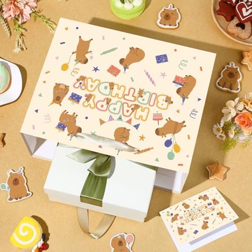 Bolsa de Regalo TagreSpike de Capibara, Papel de Regalo Bonito con Papel de Seda y Tarjeta de Felicitación, Decoraciones Amarillas para Cumpleaños de - imagen 5