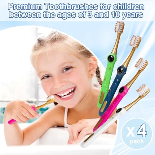 Cepillo de Dientes PRASBURR para Niños, Estilo Aventuras Galácticas, Suave, Edad 2-4 Años, Paquete de 4 con Protectores - imagen 2