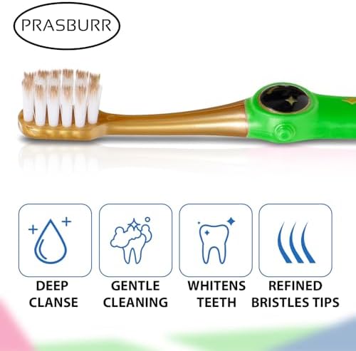 Cepillo de Dientes PRASBURR para Niños, Estilo Aventuras Galácticas, Suave, Edad 2-4 Años, Paquete de 4 con Protectores - imagen 5