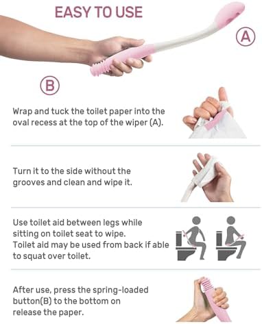Herramienta para Limpiar el Trasero Hovluz, Ayuda para el Baño de 15.7 para Personas con Discapacidad, Ancianos, Sobrepeso y Embarazadas, Color Rosa - imagen 5