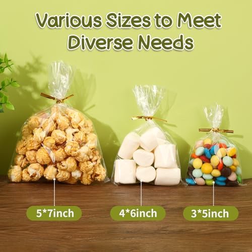 Bolsas de Celofán Augshy de 300 Pcs, 3 Tamaños Transparentes con 300 Cintas para Regalos, Bolsas de Dulces, Galletas y Fiestas - imagen 3