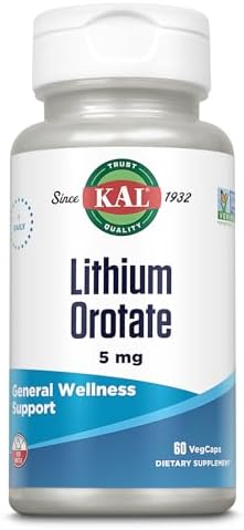 KAL Orotato de Litio 5mg | Suplemento de Litio Quelado para Bioavailability y Apoyo al Ánimo | Base de Extracto de Salvado de Arroz Orgánico | 60 - imagen 1