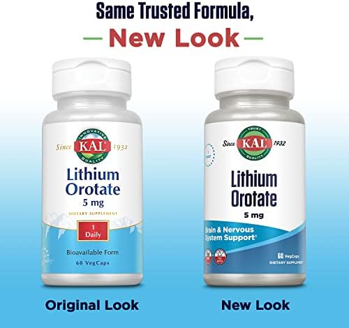 KAL Orotato de Litio 5mg | Suplemento de Litio Quelado para Bioavailability y Apoyo al Ánimo | Base de Extracto de Salvado de Arroz Orgánico | 60 - imagen 3