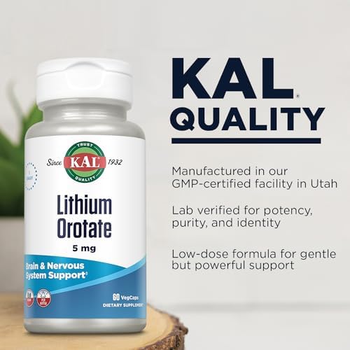 KAL Orotato de Litio 5mg | Suplemento de Litio Quelado para Bioavailability y Apoyo al Ánimo | Base de Extracto de Salvado de Arroz Orgánico | 60 - imagen 5
