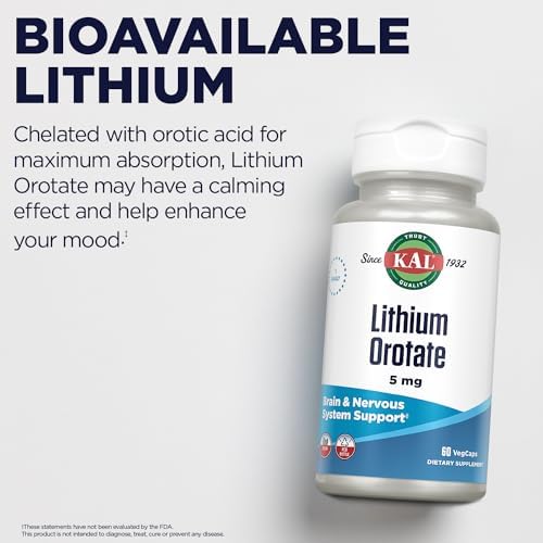 KAL Orotato de Litio 5mg | Suplemento de Litio Quelado para Bioavailability y Apoyo al Ánimo | Base de Extracto de Salvado de Arroz Orgánico | 60 - imagen 6