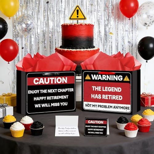 Bolsa de Regalo Divertida para Jubilación, Papel de Regalo Temático de Precaución con Papel de Seda y Tarjeta, Regalos Graciosos para Hombres y - imagen 4
