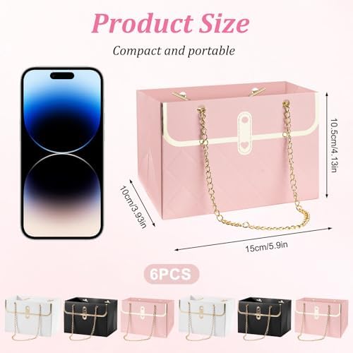 BQMEZRNUS 6 Pzs de Bolsas de Papel para Regalo con Cadena Metálica, Caja de Almacenamiento para Ramo, Bolsa Portátil para Bodas y Ocasiones Especiales - imagen 2