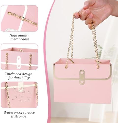 BQMEZRNUS 6 Pzs de Bolsas de Papel para Regalo con Cadena Metálica, Caja de Almacenamiento para Ramo, Bolsa Portátil para Bodas y Ocasiones Especiales - imagen 3