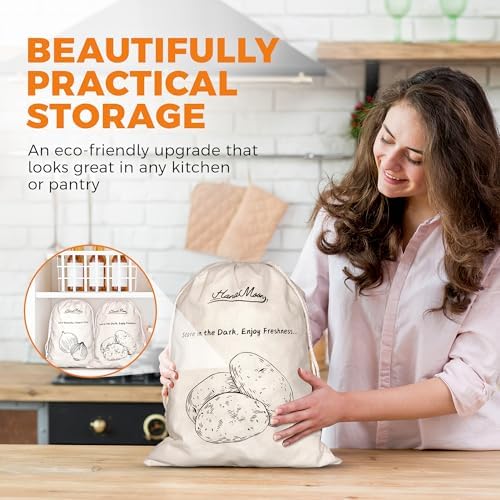 HanaMoon Paquete de 3 Bolsas de Almacenamiento de Algodón para Papas, Cebollas y Ajo – Bolsas Reutilizables con Cierre – Transpirables, Ecológicas y - imagen 2