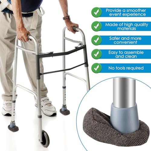 Gulfmew 4 Pzs Esquís de Deslizamiento para Andador, Accesorios Universales para Mayores, Reemplazo en Color Gris con Fundas de Tela - imagen 4