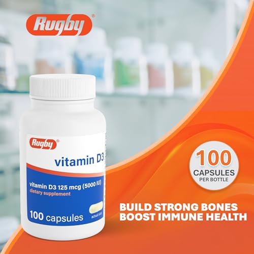 Rugby Vitamina D3 5,000 IU (125 mcg) - Suplemento Dietético para Huesos, Dientes y Salud Inmunológica, 100 Cápsulas - imagen 2