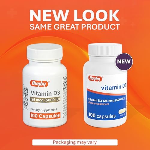 Rugby Vitamina D3 5,000 IU (125 mcg) - Suplemento Dietético para Huesos, Dientes y Salud Inmunológica, 100 Cápsulas - imagen 3
