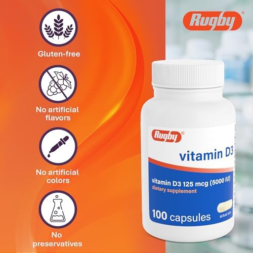 Rugby Vitamina D3 5,000 IU (125 mcg) - Suplemento Dietético para Huesos, Dientes y Salud Inmunológica, 100 Cápsulas - imagen 6