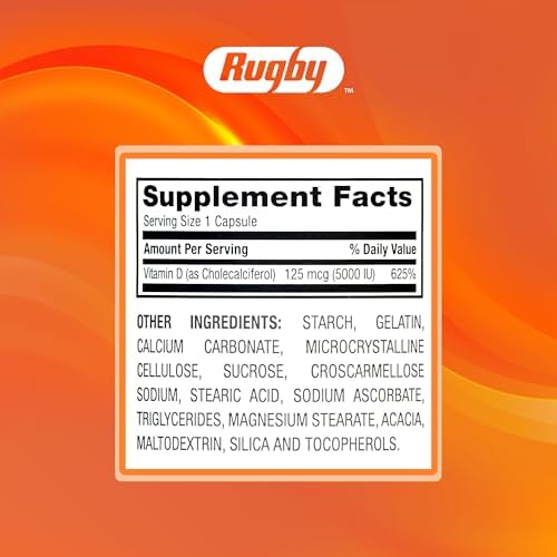 Rugby Vitamina D3 5,000 IU (125 mcg) - Suplemento Dietético para Huesos, Dientes y Salud Inmunológica, 100 Cápsulas - imagen 8