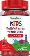 Multivitamínico y Probiótico para Niños Piping Rock | 50 Gomas | Sabor Berry Punch | Suplemento Vegetariano, Sin OGM, Sin Gluten - imagen 1