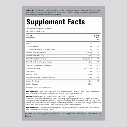 Multivitamínico y Probiótico para Niños Piping Rock | 50 Gomas | Sabor Berry Punch | Suplemento Vegetariano, Sin OGM, Sin Gluten - imagen 2