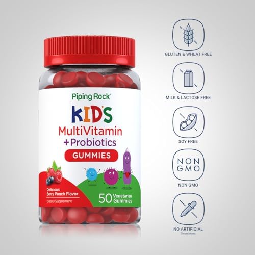 Multivitamínico y Probiótico para Niños Piping Rock | 50 Gomas | Sabor Berry Punch | Suplemento Vegetariano, Sin OGM, Sin Gluten - imagen 3