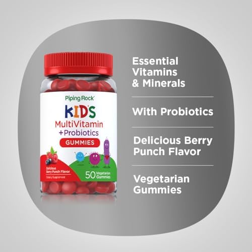 Multivitamínico y Probiótico para Niños Piping Rock | 50 Gomas | Sabor Berry Punch | Suplemento Vegetariano, Sin OGM, Sin Gluten - imagen 4