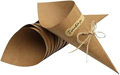 Conos de Papel Kraft Luzen 50 Pcs para Ramo, Decoración de Mesa de Boda, Regalos y Fiestas, con Cuerdas de Yute, Color Café - imagen 2