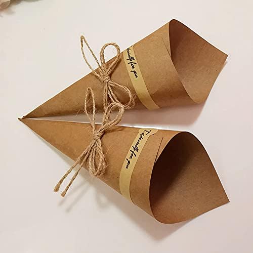 Conos de Papel Kraft Luzen 50 Pcs para Ramo, Decoración de Mesa de Boda, Regalos y Fiestas, con Cuerdas de Yute, Color Café - imagen 3