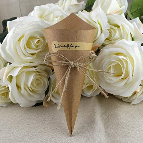 Conos de Papel Kraft Luzen 50 Pcs para Ramo, Decoración de Mesa de Boda, Regalos y Fiestas, con Cuerdas de Yute, Color Café - imagen 5