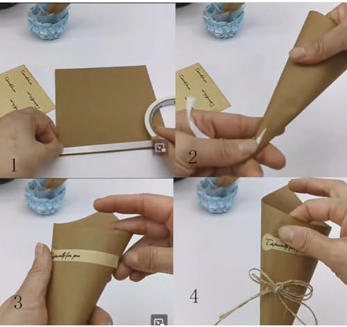 Conos de Papel Kraft Luzen 50 Pcs para Ramo, Decoración de Mesa de Boda, Regalos y Fiestas, con Cuerdas de Yute, Color Café - imagen 7