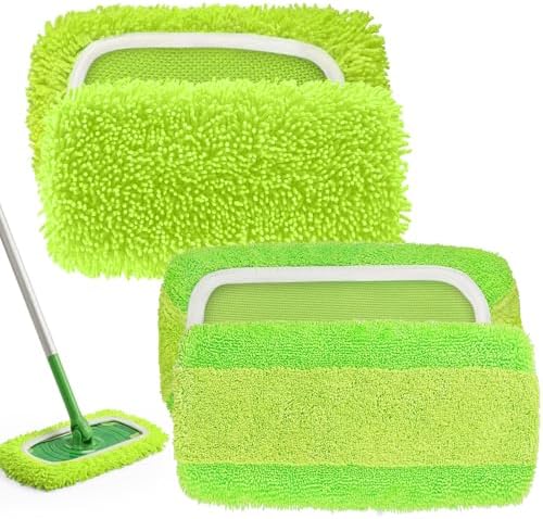Paños de Microfibra Reutilizables 2 en 1 Compatibles con Swiffer Sweeper para Mopa Húmeda y Seca, 4 Piezas, Verde, Recargas Lavables para Todo Tipo - imagen 1