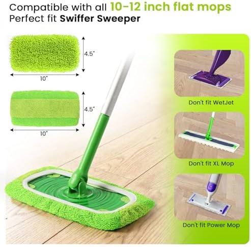 Paños de Microfibra Reutilizables 2 en 1 Compatibles con Swiffer Sweeper para Mopa Húmeda y Seca, 4 Piezas, Verde, Recargas Lavables para Todo Tipo - imagen 2