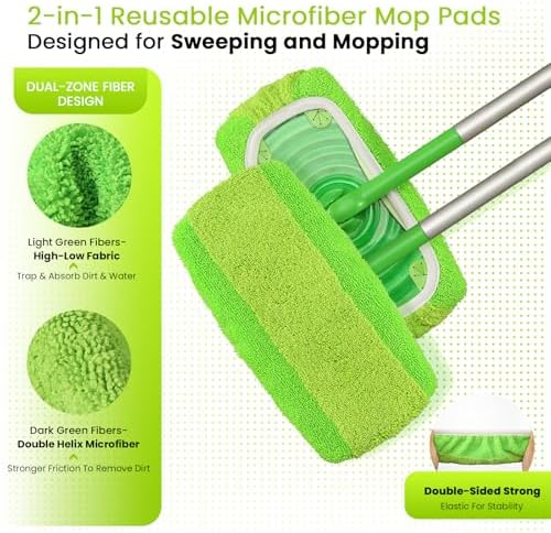 Paños de Microfibra Reutilizables 2 en 1 Compatibles con Swiffer Sweeper para Mopa Húmeda y Seca, 4 Piezas, Verde, Recargas Lavables para Todo Tipo - imagen 3