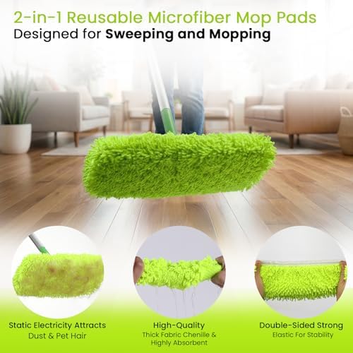 Paños de Microfibra Reutilizables 2 en 1 Compatibles con Swiffer Sweeper para Mopa Húmeda y Seca, 4 Piezas, Verde, Recargas Lavables para Todo Tipo - imagen 4