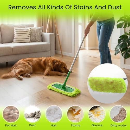 Paños de Microfibra Reutilizables 2 en 1 Compatibles con Swiffer Sweeper para Mopa Húmeda y Seca, 4 Piezas, Verde, Recargas Lavables para Todo Tipo - imagen 6