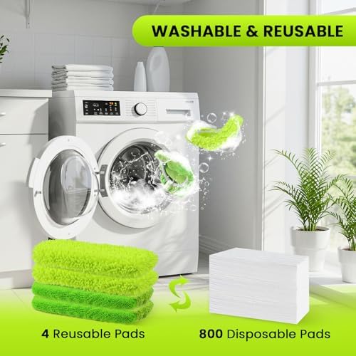 Paños de Microfibra Reutilizables 2 en 1 Compatibles con Swiffer Sweeper para Mopa Húmeda y Seca, 4 Piezas, Verde, Recargas Lavables para Todo Tipo - imagen 7