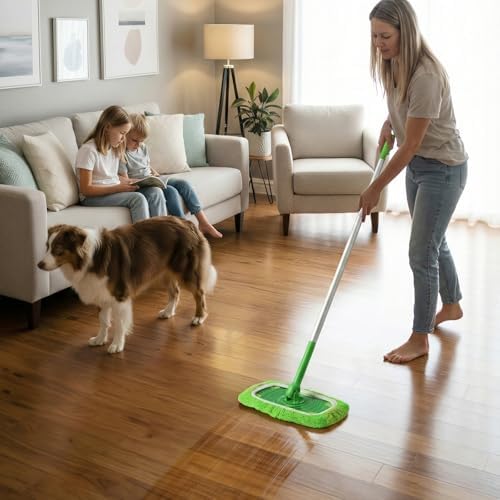 Paños de Microfibra Reutilizables 2 en 1 Compatibles con Swiffer Sweeper para Mopa Húmeda y Seca, 4 Piezas, Verde, Recargas Lavables para Todo Tipo - imagen 8