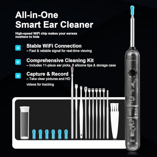 Herramienta de Remoción de Cerumen FoxSync 5MP con Cámara HD 2560x1920 – Incluye Set de 11 Puntas para Oídos, 7 Puntas de Silicón, Batería de 280mAh - imagen 3