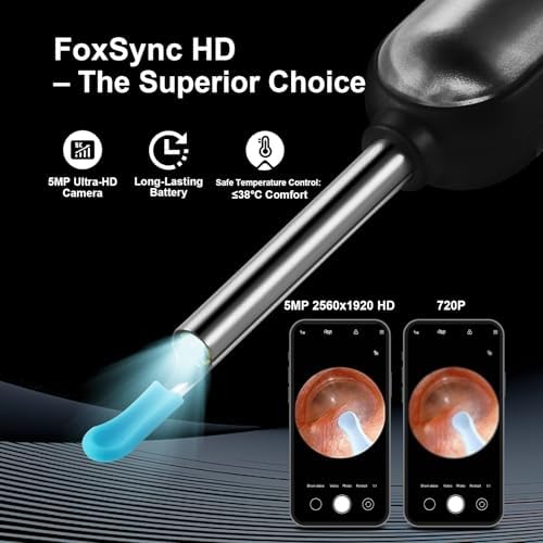 Herramienta de Remoción de Cerumen FoxSync 5MP con Cámara HD 2560x1920 – Incluye Set de 11 Puntas para Oídos, 7 Puntas de Silicón, Batería de 280mAh - imagen 4