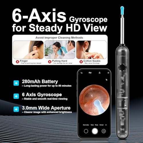 Herramienta de Remoción de Cerumen FoxSync 5MP con Cámara HD 2560x1920 – Incluye Set de 11 Puntas para Oídos, 7 Puntas de Silicón, Batería de 280mAh - imagen 5