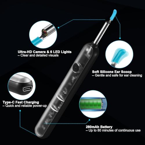 Herramienta de Remoción de Cerumen FoxSync 5MP con Cámara HD 2560x1920 – Incluye Set de 11 Puntas para Oídos, 7 Puntas de Silicón, Batería de 280mAh - imagen 6
