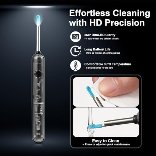 Herramienta de Remoción de Cerumen FoxSync 5MP con Cámara HD 2560x1920 – Incluye Set de 11 Puntas para Oídos, 7 Puntas de Silicón, Batería de 280mAh - imagen 7