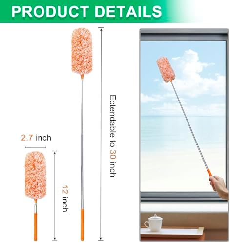 Paquete de 2 Plumero Extensible de Microfibra, Cabezal Electrostático, Varilla de Extensión de hasta 30 Pulgadas, Plumero para Auto, Plumero - imagen 2