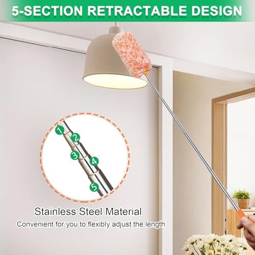 Paquete de 2 Plumero Extensible de Microfibra, Cabezal Electrostático, Varilla de Extensión de hasta 30 Pulgadas, Plumero para Auto, Plumero - imagen 6
