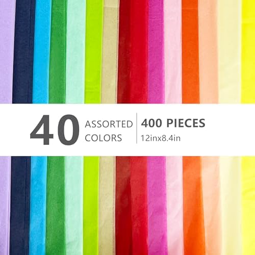 400 Hojas de Papel de Seda Colorido 12 x 8.4 - Paquete a Granel para Regalos y Manualidades - imagen 2