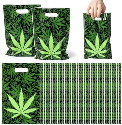 Bolsas de Fiesta Selorin de 50 Piezas con Hojas de Marihuana Verdes, Bolsas de Regalo para Adultos Fumadores, Suministros para Cumpleaños 420 - imagen 1