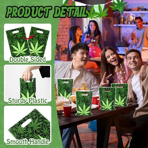Bolsas de Fiesta Selorin de 50 Piezas con Hojas de Marihuana Verdes, Bolsas de Regalo para Adultos Fumadores, Suministros para Cumpleaños 420 - imagen 3