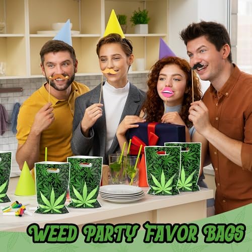 Bolsas de Fiesta Selorin de 50 Piezas con Hojas de Marihuana Verdes, Bolsas de Regalo para Adultos Fumadores, Suministros para Cumpleaños 420 - imagen 5