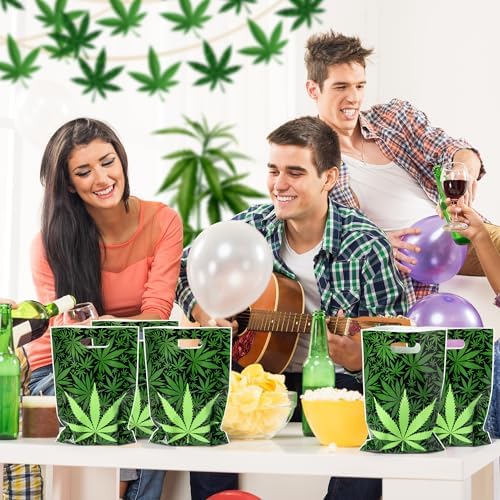 Bolsas de Fiesta Selorin de 50 Piezas con Hojas de Marihuana Verdes, Bolsas de Regalo para Adultos Fumadores, Suministros para Cumpleaños 420 - imagen 6