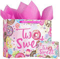 Bolsas de Regalo WRAPAHOLIC de 13 para Cumpleaños de 2 Años - Diseño de Donas Rosadas con Papel de Seda y Tarjeta, Suministros para Niñas y Baby - imagen 1